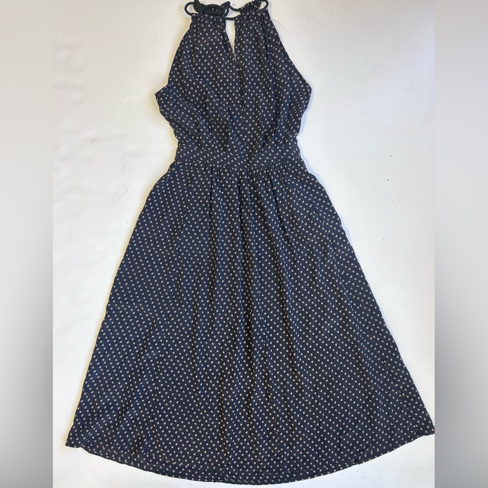 No. 6 Silk Halter Midi Dress Black Heart Pattern